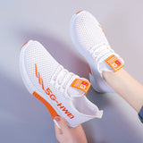 Mesh Lace-Up Sneakers for Men And Women Lightweight Breathable Non-Slip Soft And Comfortable Shoes For Walking Running Jogging Exercise Gym and Outdoor Office Shoes - Orange White