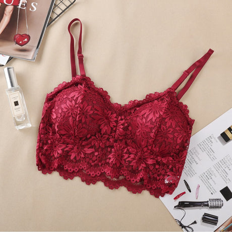 Women Push Up Wireless Lace Bra Top - Red - Shop N Save