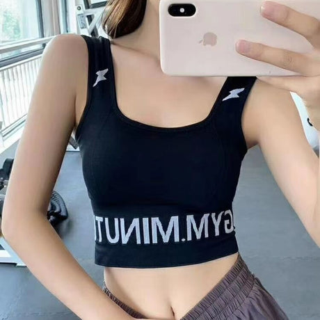 Top Padded Crop Wide Shoulder Strap Sports Bra For Women - Black - Shop N Save