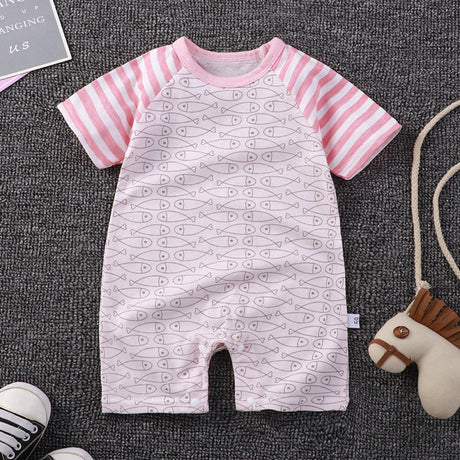 Pure Cotton Short-Sleeved Newborn Baby Jumpsuit - Pink - Shop N Save