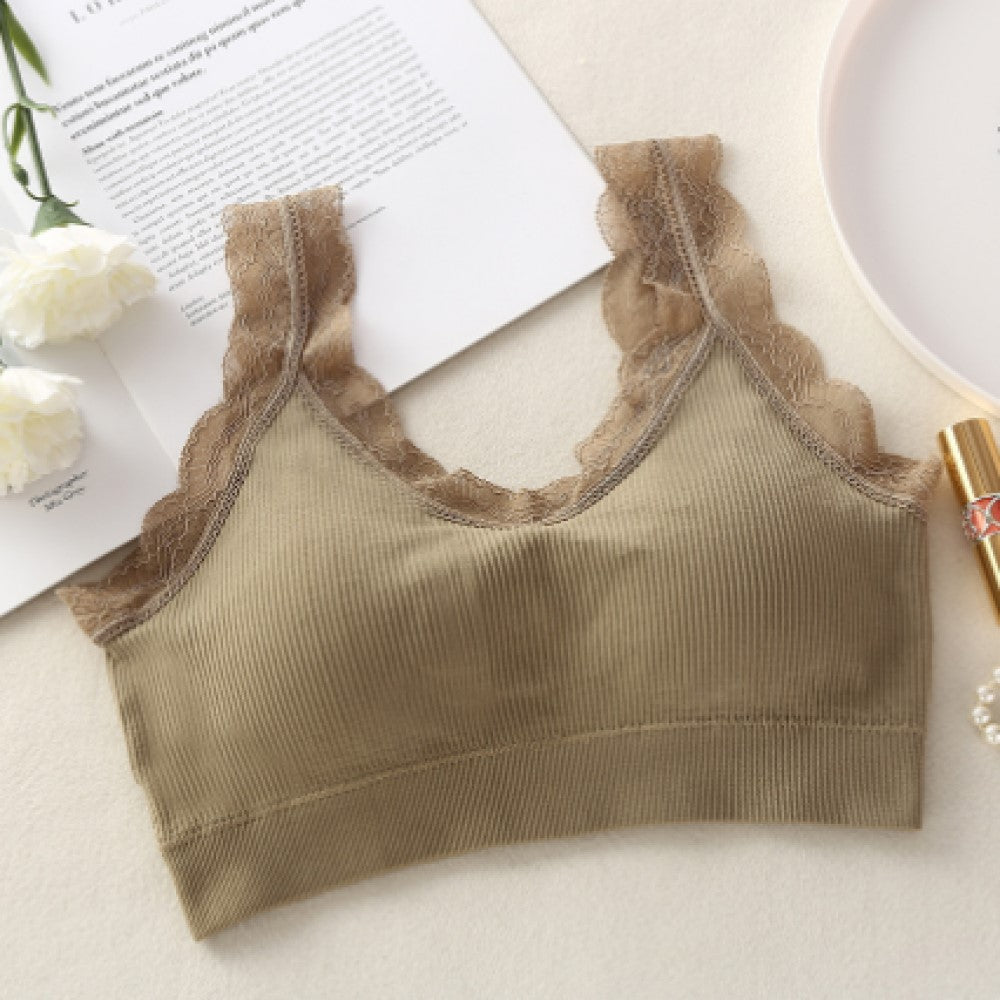 Lace Push Up Sports Padded Bras For Women - Khaki - Shop N Save