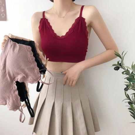 Korean Style Lace Beauty Chest Padded Bra - Wine Red - Shop N Save