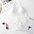 Classy Lace Underwear Suit V-Neck Hollow Out - White - Shop N Save