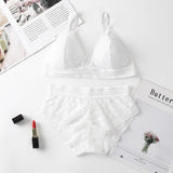 Classy Lace Underwear Suit V-Neck Hollow Out - White - Shop N Save