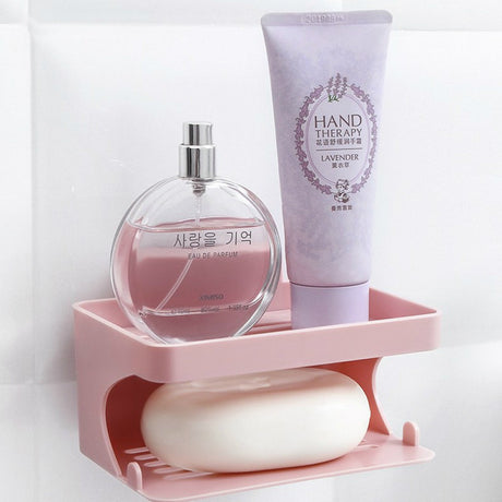 Double-layer Soap Rack Traceless Viscose Bathroom - Solid Pink