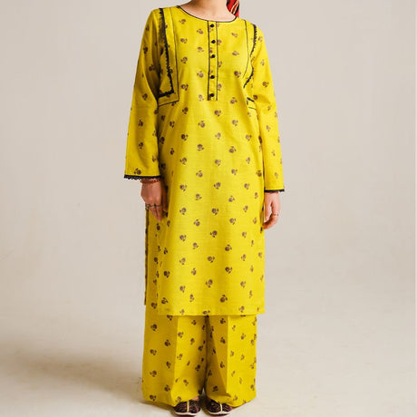 2 Piece Digital Print Kurti Salwar Set - Pure Cotton Collection Stylish Light Weight Cotton Fabric Suit Top Bottom Salwar Kameez Indian Pakistani Printed Suit For Casual Outdoor Dress - Yellow - Shop N Save