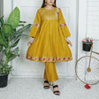 2 Piece Kurti Salwar Embroidery Set - Pure Cotton Collection Stylish Solid Color Light Weight Cotton Fabric Suit Top Bottom Salwar Kameez Indian Pakistani Embroidered Suit For Event Party Outdoor Dress - Golden - Shop N Save