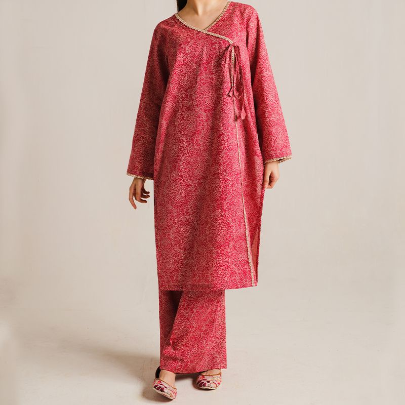2 Piece Digital Print Kurti Salwar Set - Pure Cotton Collection Stylish Light Weight Cotton Fabric Suit Top Bottom Salwar Kameez Indian Pakistani Printed Suit For Casual Outdoor Dress - Dark Pink - Shop N Save