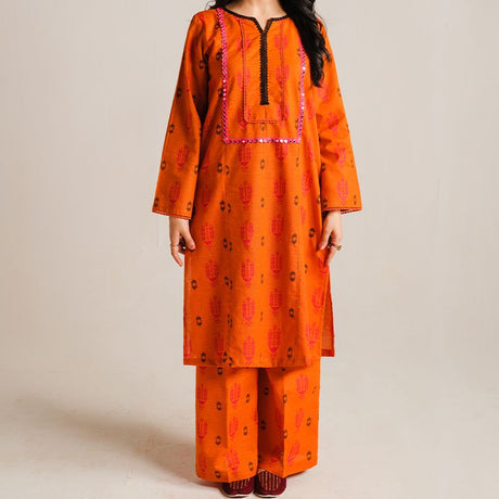 2 Piece Digital Print Kurti Salwar Set - Pure Cotton Collection Stylish Light Weight Cotton Fabric Suit Top Bottom Salwar Kameez Indian Pakistani Printed Suit For Casual Outdoor Dress - Orange - Shop N Save