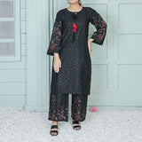 2 Piece Kurti Salwar Embroidery Set - Pure Cotton Collection Stylish Solid Color Light Weight Cotton Fabric Suit Top Bottom Salwar Kameez Indian Pakistani Embroidered Suit For Event Party Outdoor Dress - Black - Shop N Save
