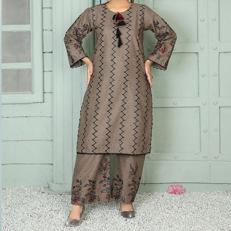 2 Piece Kurti Salwar Embroidery Set - Pure Cotton Collection Stylish Solid Color Light Weight Cotton Fabric Suit Top Bottom Salwar Kameez Indian Pakistani Embroidered Suit For Event Party Outdoor Dress - Khaki - Shop N Save