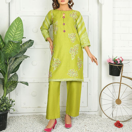 2 Piece Kurti Salwar Embroidery Set - Pure Cotton Collection Stylish Solid Color Light Weight Cotton Fabric Suit Top Bottom Salwar Kameez Indian Pakistani Embroidered Suit For Event Party Outdoor Dress - Green - Shop N Save