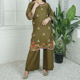 2 Piece Kurti Salwar Embroidery Set - Pure Cotton Collection Stylish Solid Color Light Weight Cotton Fabric Suit Top Bottom Salwar Kameez Indian Pakistani Embroidered Suit For Event Party Outdoor Dress - Dark Green - Shop N Save