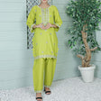 2 Piece Kurti Salwar Embroidery Set - Pure Cotton Collection Stylish Solid Color Light Weight Cotton Fabric Suit Top Bottom Salwar Kameez Indian Pakistani Embroidered Suit For Event Party Outdoor Dress - Green - Shop N Save