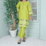2 Piece Kurti Salwar Embroidery Set - Pure Cotton Collection Stylish Solid Color Light Weight Cotton Fabric Suit Top Bottom Salwar Kameez Indian Pakistani Embroidered Suit For Event Party Outdoor Dress - Green - Shop N Save