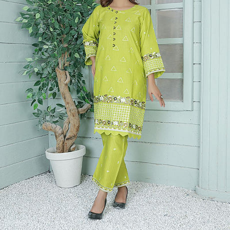 2 Piece Kurti Salwar Embroidery Set - Pure Cotton Collection Stylish Solid Color Light Weight Cotton Fabric Suit Top Bottom Salwar Kameez Indian Pakistani Embroidered Suit For Event Party Outdoor Dress - Green - Shop N Save