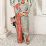 3 Piece Fancy Embroidery Dress - Stylish Light Weight Chiffon Organza Fabric Suit Indian Pakistani Fancy Embroidered Dress For Events Party Outdoor Dress - Green - Shop N Save