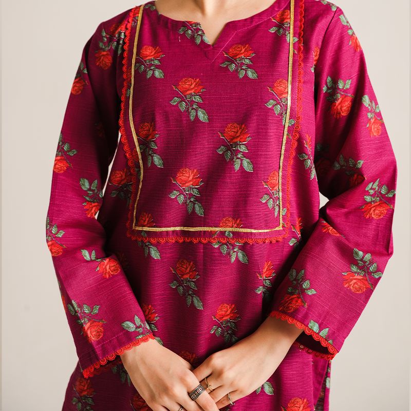 2 Piece Digital Print Kurti Salwar Set - Pure Cotton Collection Stylish Light Weight Cotton Fabric Suit Top Bottom Salwar Kameez Indian Pakistani Printed Suit For Casual Outdoor Dress - Purple - Shop N Save