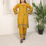 2 Piece Kurti Salwar Embroidery Set - Pure Cotton Collection Stylish Solid Color Light Weight Cotton Fabric Suit Top Bottom Salwar Kameez Indian Pakistani Embroidered Suit For Event Party Outdoor Dress - Golden - Shop N Save
