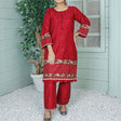 2 Piece Kurti Salwar Embroidery Set - Pure Cotton Collection Stylish Solid Color Light Weight Cotton Fabric Suit Top Bottom Salwar Kameez Indian Pakistani Embroidered Suit For Event Party Outdoor Dress - Maroon - Shop N Save
