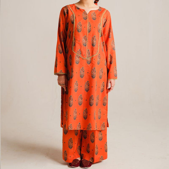 2 Piece Digital Print Kurti Salwar Set - Pure Cotton Collection Stylish Light Weight Cotton Fabric Suit Top Bottom Salwar Kameez Indian Pakistani Printed Suit For Casual Outdoor Dress - Orange - Shop N Save