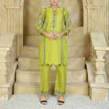 2 Piece Kurti Salwar Embroidery Set - Pure Cotton Collection Stylish Solid Color Light Weight Cotton Fabric Suit Top Bottom Salwar Kameez Indian Pakistani Embroidered Suit For Event Party Outdoor Dress - Green - Shop N Save