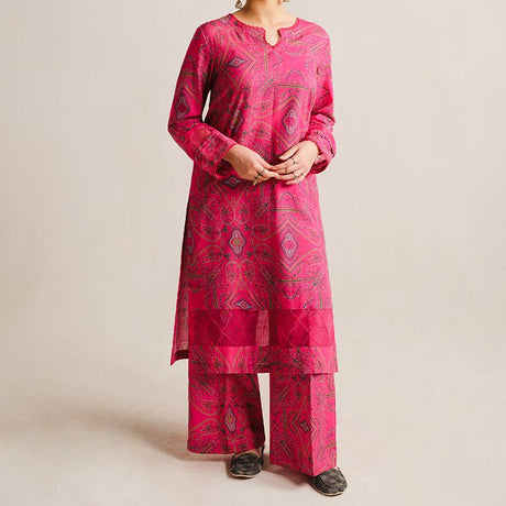 2 Piece Digital Print Kurti Salwar Set - Pure Cotton Collection Stylish Light Weight Cotton Fabric Suit Top Bottom Salwar Kameez Indian Pakistani Printed Suit For Casual Outdoor Dress - Dark Pink - Shop N Save