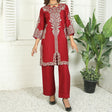 2 Piece Kurti Salwar Embroidery Set - Pure Cotton Collection Stylish Solid Color Light Weight Cotton Fabric Suit Top Bottom Salwar Kameez Indian Pakistani Embroidered Suit For Event Party Outdoor Dress - Maroon - Shop N Save