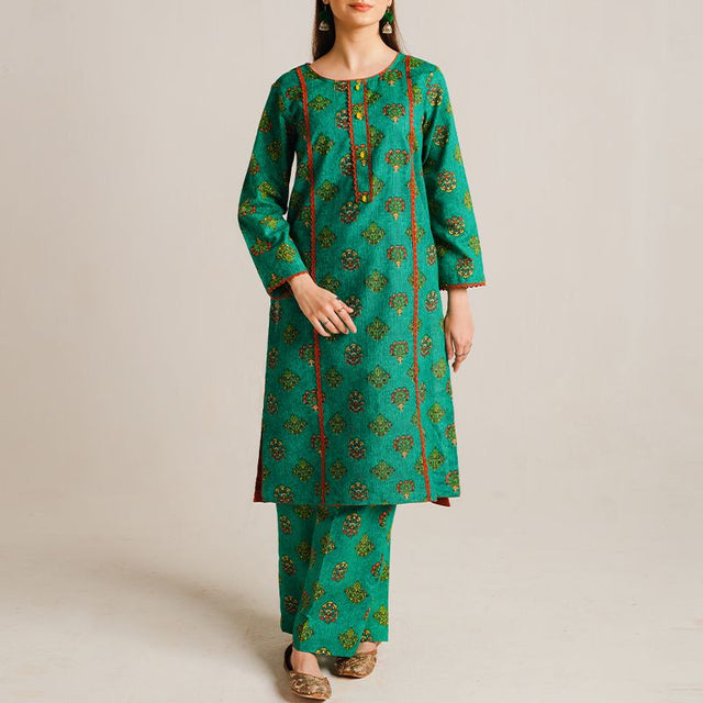 2 Piece Digital Print Kurti Salwar Set - Pure Cotton Collection Stylish Light Weight Cotton Fabric Suit Top Bottom Salwar Kameez Indian Pakistani Printed Suit For Casual Outdoor Dress - Dark Green - Shop N Save