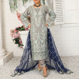 3 Piece Fancy Embroidery Dress - Stylish Light Weight Chiffon Organza Fabric Suit Indian Pakistani Fancy Embroidered Dress For Events Party Outdoor Dress - Gray - Shop N Save