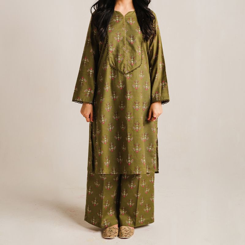 2 Piece Digital Print Kurti Salwar Set - Pure Cotton Collection Stylish Light Weight Cotton Fabric Suit Top Bottom Salwar Kameez Indian Pakistani Printed Suit For Casual Outdoor Dress - Dark Green - Shop N Save
