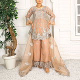 3 Piece Fancy Embroidery Dress - Stylish Light Weight Chiffon Organza Fabric Suit Indian Pakistani Fancy Embroidered Dress For Events Party Outdoor Dress - Rose Pink - Shop N Save