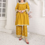 2 Piece Kurti Salwar Embroidery Set - Pure Cotton Collection Stylish Solid Color Light Weight Cotton Fabric Suit Top Bottom Salwar Kameez Indian Pakistani Embroidered Suit For Event Party Outdoor Dress - Golden - Shop N Save