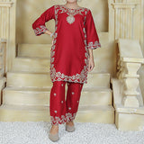 2 Piece Kurti Salwar Embroidery Set - Pure Cotton Collection Stylish Solid Color Light Weight Cotton Fabric Suit Top Bottom Salwar Kameez Indian Pakistani Embroidered Suit For Event Party Outdoor Dress - Maroon - Shop N Save