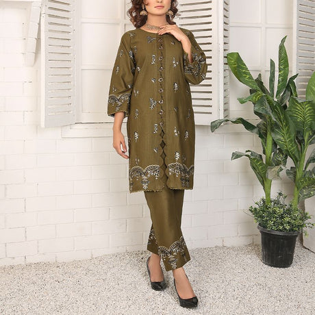 2 Piece Kurti Salwar Embroidery Set - Pure Cotton Collection Stylish Solid Color Light Weight Cotton Fabric Suit Top Bottom Salwar Kameez Indian Pakistani Embroidered Suit For Event Party Outdoor Dress - Dark Green - Shop N Save