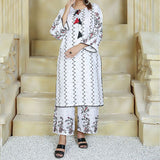 2 Piece Kurti Salwar Embroidery Set - Pure Cotton Collection Stylish Solid Color Light Weight Cotton Fabric Suit Top Bottom Salwar Kameez Indian Pakistani Embroidered Suit For Event Party Outdoor Dress - White - Shop N Save