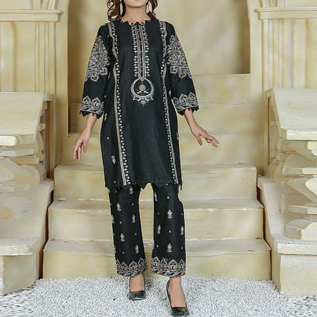 2 Piece Kurti Salwar Embroidery Set - Pure Cotton Collection Stylish Solid Color Light Weight Cotton Fabric Suit Top Bottom Salwar Kameez Indian Pakistani Embroidered Suit For Event Party Outdoor Dress - Black - Shop N Save