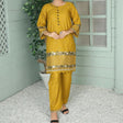 2 Piece Kurti Salwar Embroidery Set - Pure Cotton Collection Stylish Solid Color Light Weight Cotton Fabric Suit Top Bottom Salwar Kameez Indian Pakistani Embroidered Suit For Event Party Outdoor Dress - Golden - Shop N Save