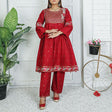2 Piece Kurti Salwar Embroidery Set - Pure Cotton Collection Stylish Solid Color Light Weight Cotton Fabric Suit Top Bottom Salwar Kameez Indian Pakistani Embroidered Suit For Event Party Outdoor Dress - Maroon - Shop N Save
