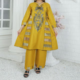 2 Piece Kurti Salwar Embroidery Set - Pure Cotton Collection Stylish Solid Color Light Weight Cotton Fabric Suit Top Bottom Salwar Kameez Indian Pakistani Embroidered Suit For Event Party Outdoor Dress - Golden - Shop N Save