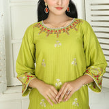 2 Piece Kurti Salwar Embroidery Set - Pure Cotton Collection Stylish Solid Color Light Weight Cotton Fabric Suit Top Bottom Salwar Kameez Indian Pakistani Embroidered Suit For Event Party Outdoor Dress - Green - Shop N Save