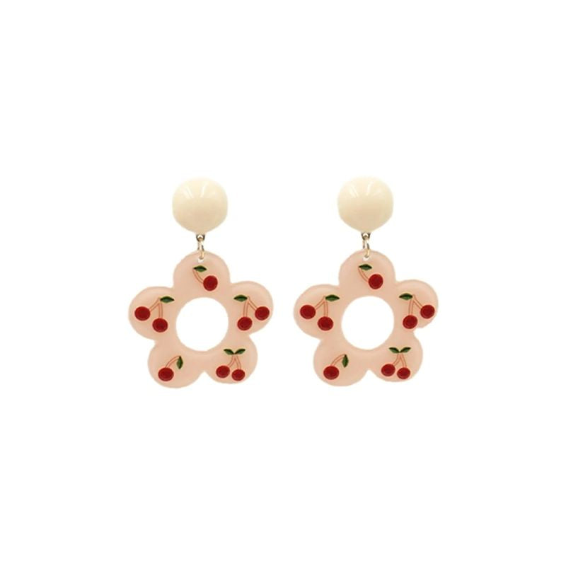 Pink &amp; Goldtone Cherry Drop Earrings: Elegant Nature-Inspired Style - Shop N Save