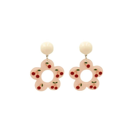 Pink &amp; Goldtone Cherry Drop Earrings: Elegant Nature-Inspired Style - Shop N Save
