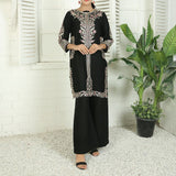 2 Piece Kurti Salwar Embroidery Set - Pure Cotton Collection Stylish Solid Color Light Weight Cotton Fabric Suit Top Bottom Salwar Kameez Indian Pakistani Embroidered Suit For Event Party Outdoor Dress - Black - Shop N Save