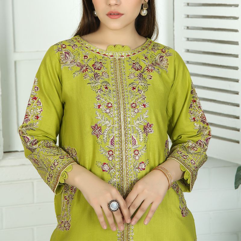 2 Piece Kurti Salwar Embroidery Set - Pure Cotton Collection Stylish Solid Color Light Weight Cotton Fabric Suit Top Bottom Salwar Kameez Indian Pakistani Embroidered Suit For Event Party Outdoor Dress - Light Green - Shop N Save