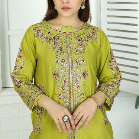 2 Piece Kurti Salwar Embroidery Set - Pure Cotton Collection Stylish Solid Color Light Weight Cotton Fabric Suit Top Bottom Salwar Kameez Indian Pakistani Embroidered Suit For Event Party Outdoor Dress - Light Green - Shop N Save
