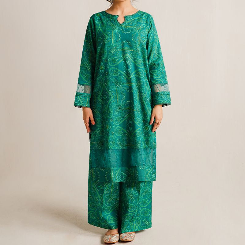 2 Piece Digital Print Kurti Salwar Set - Pure Cotton Collection Stylish Light Weight Cotton Fabric Suit Top Bottom Salwar Kameez Indian Pakistani Printed Suit For Casual Outdoor Dress - Dark Green - Shop N Save