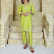 2 Piece Kurti Salwar Embroidery Set - Pure Cotton Collection Stylish Solid Color Light Weight Cotton Fabric Suit Top Bottom Salwar Kameez Indian Pakistani Embroidered Suit For Event Party Outdoor Dress - Green - Shop N Save