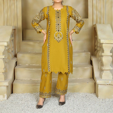 2 Piece Kurti Salwar Embroidery Set - Pure Cotton Collection Stylish Solid Color Light Weight Cotton Fabric Suit Top Bottom Salwar Kameez Indian Pakistani Embroidered Suit For Event Party Outdoor Dress - Golden - Shop N Save
