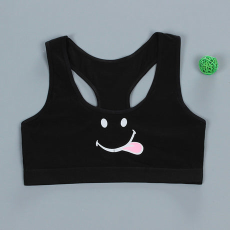 Women Cotton Sport Training Bra Cartoon Smiley - Black - Shop N Save